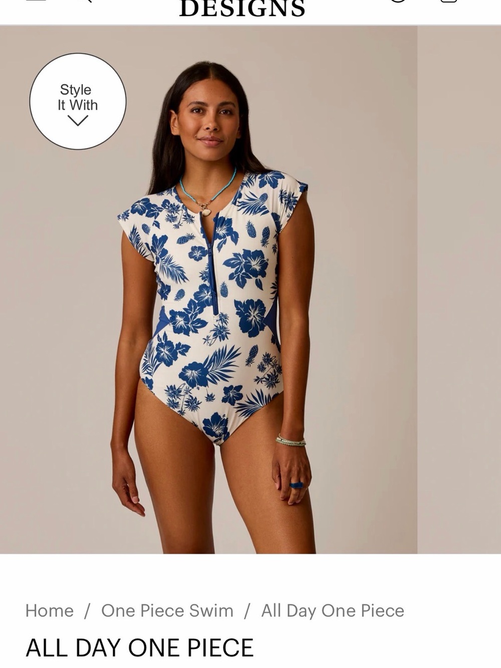 Carve Designs Cream and Blue Floral One-Piece